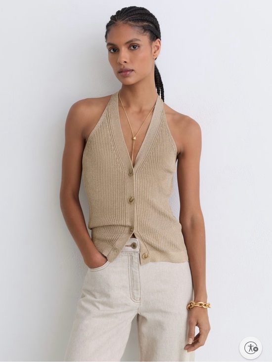Reiss Sweaters - Reiss Lilana
Metallic Rib-Knit Waistcoat in Gold